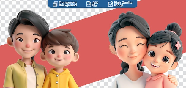 PSD set familiar del día de la madre 3d dibujos animados de madre hijo hijo