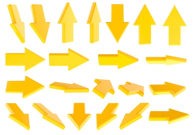 Set de flèches isométriques Flèches jaunes direction différente rendu 3D sur fond transparent