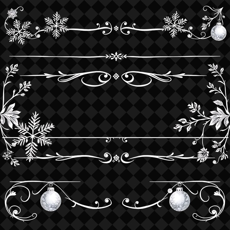 PSD set de flocons de neige, de sapins et de boules blanches glaciales avec de l'argent scintillant inspiré de l'art nouveau