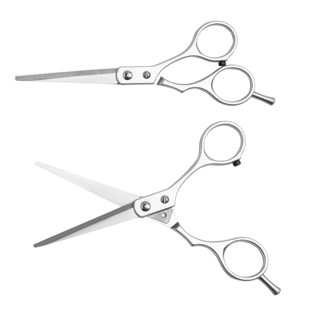 Set forbici professionali per tagliare i capelli su uno sfondo bianco