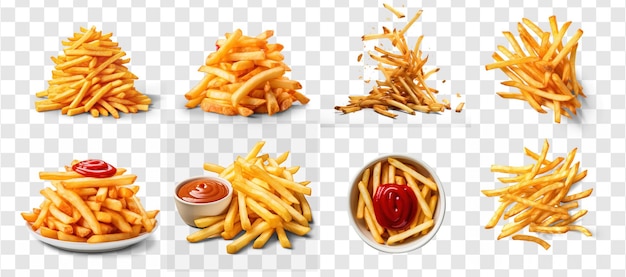 PSD set de frites avec pâte de poulet sur fond transparent psd