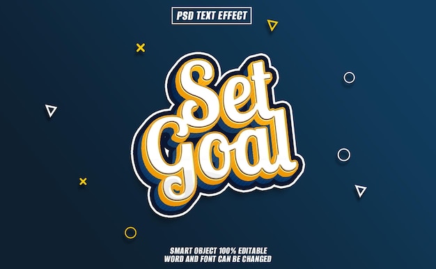 set goal text effect font editable typography 3d text