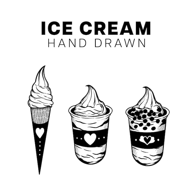set ice cream a black and white drawing of ice cream drawn by a drawing of ice cream