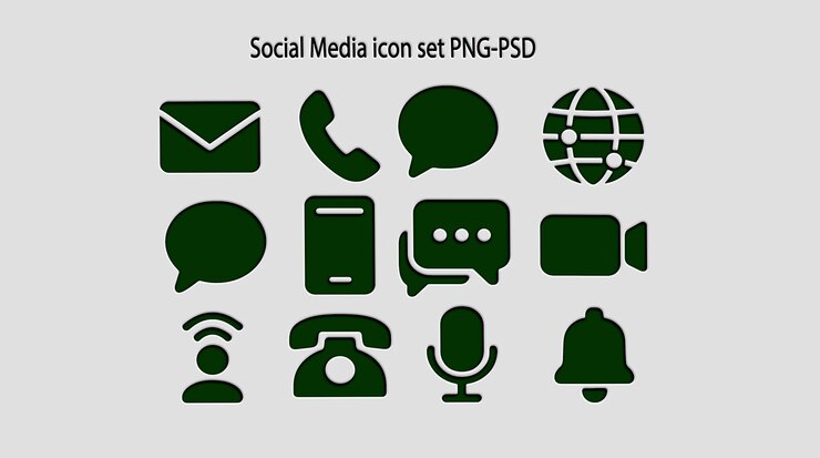 PSD set d'icônes de médias sociaux et de communication