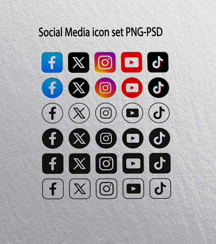 PSD set d'icônes de médias sociaux et logos circulaires noirs