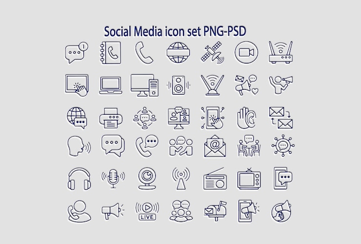 PSD set d'icônes de médias sociaux