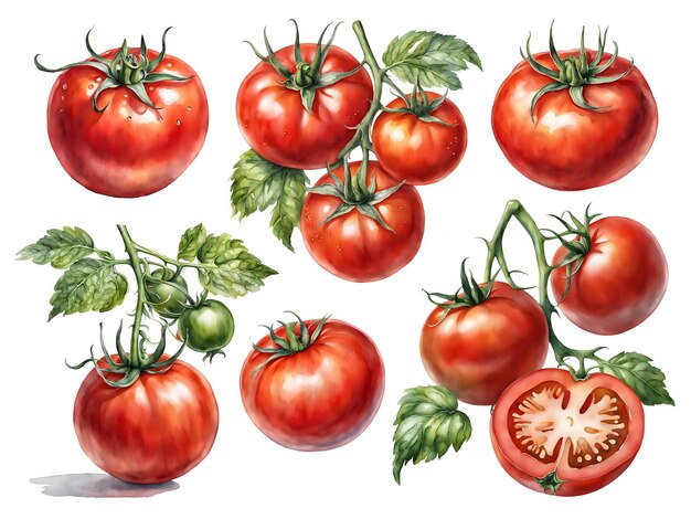 PSD set d'illustrations à l'aquarelle de tomates