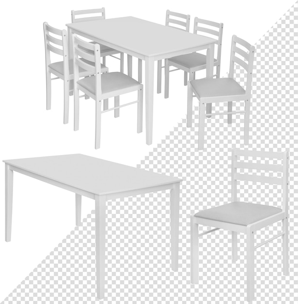 PSD set küchenmöbel aus einem tisch und stühlen. vom hintergrund isoliert. innenelement