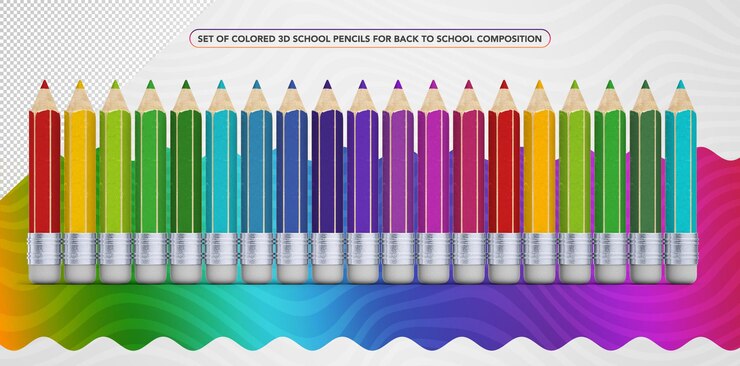 PSD set de lápices 3d de colores para maquillaje de regreso a la escuela
