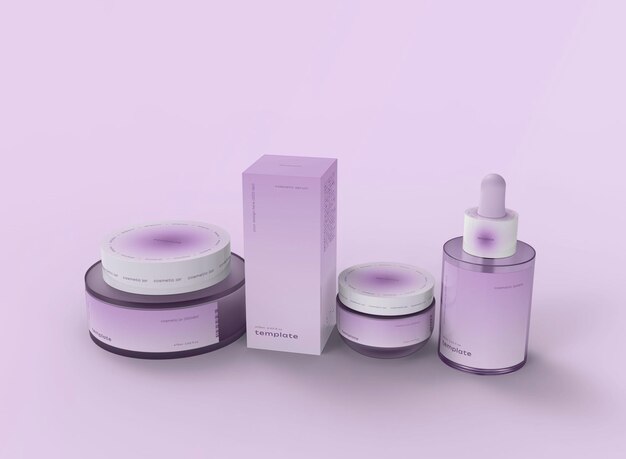 PSD set de maquettes d'emballage de produits cosmétiques 3d arrière-plan isolé