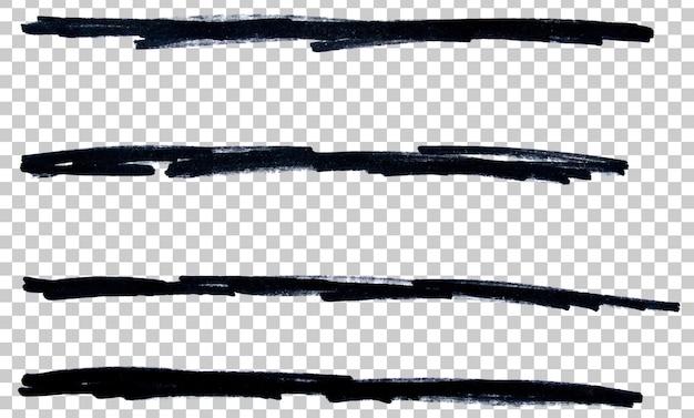 Set de marqueurs noirs dessinés à la main, ligne de trait de stylo, fond transparent, élément de conception, soulignement
