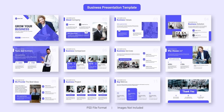 PSD set de modèles de conception de diapositives de présentation d'affaires créatives powerpoint