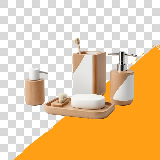 set modern bathroom accessories white soap dispenser toothbrush holder tray holders isolated on png transparent background