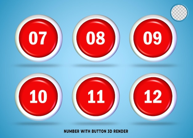 set number button red white color 3d render