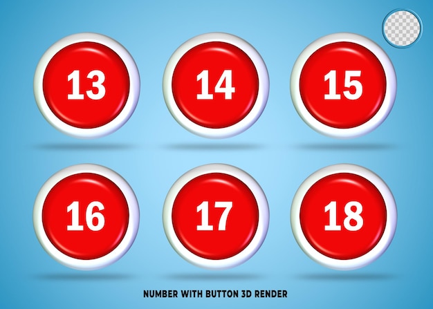 set number button red white color 3d render