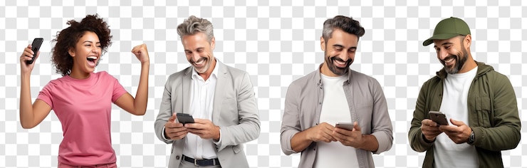 Set of 3 man and 1 woman on transparency background PSD