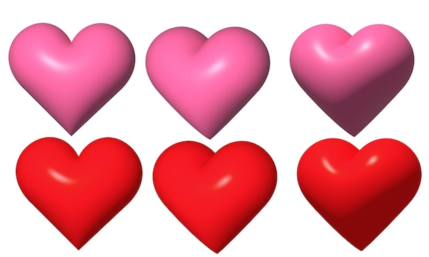 set of 3d pink and red hearts on an empty background available in two versions with and without sh