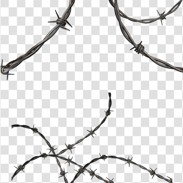 Set of Barbed Wire Fence Line for Use in Security Themes Design Isolated on a Transparent Background