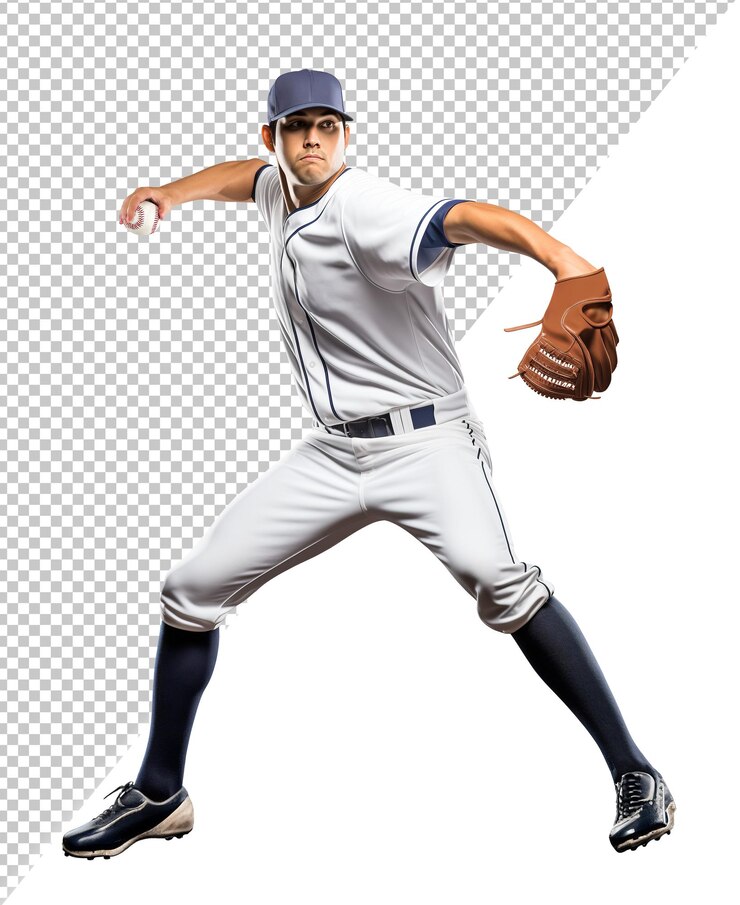 PSD set of baseball pitcher in the process of throwing a ball