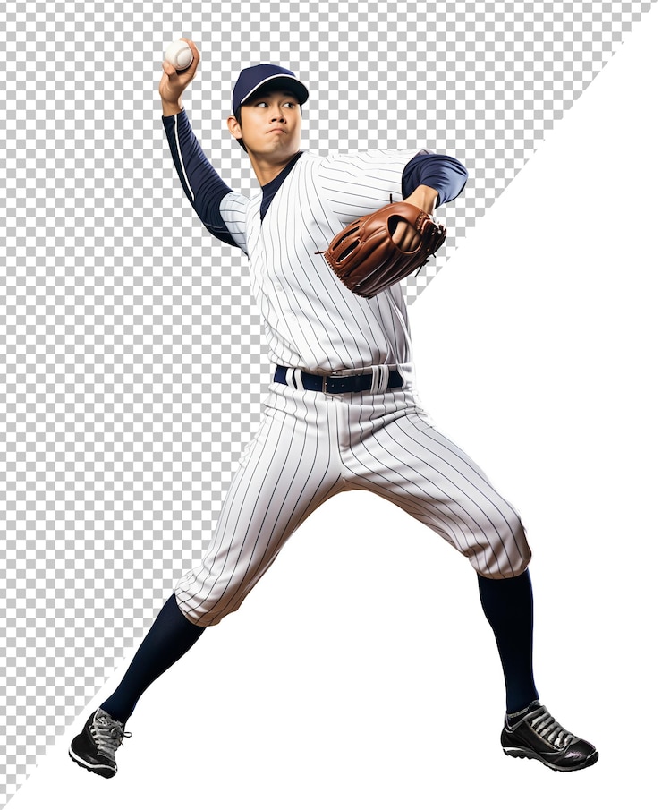 PSD set of baseball pitcher in the process of throwing a ball