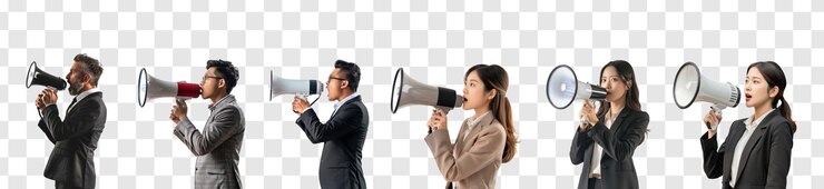 PSD set of businessman holding megaphone on transparency background psd