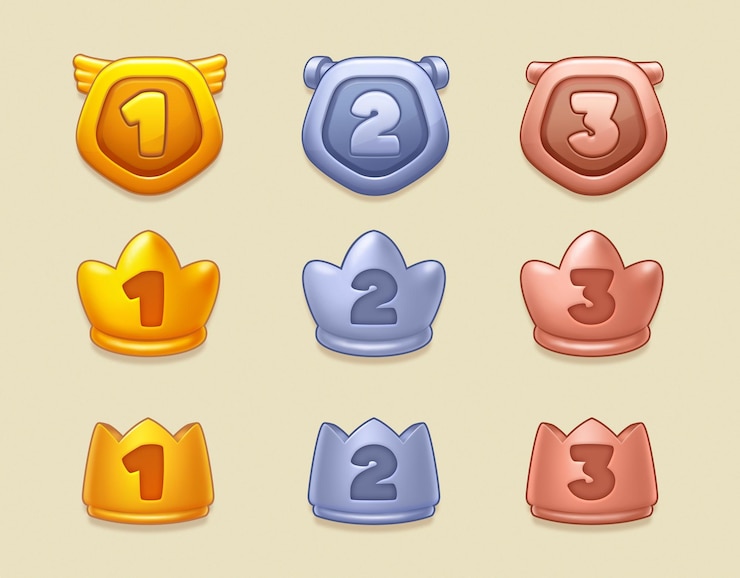 PSD set of cartoonstyle medals and trophies for ranking and achievements