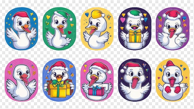 PSD a set of christmas icons with a duck and a box of presents