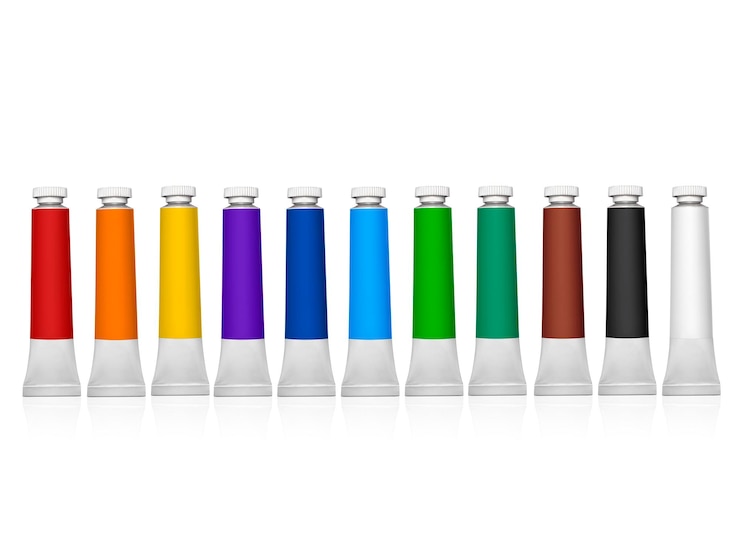 PSD set of colored tubes with a paint transparent background
