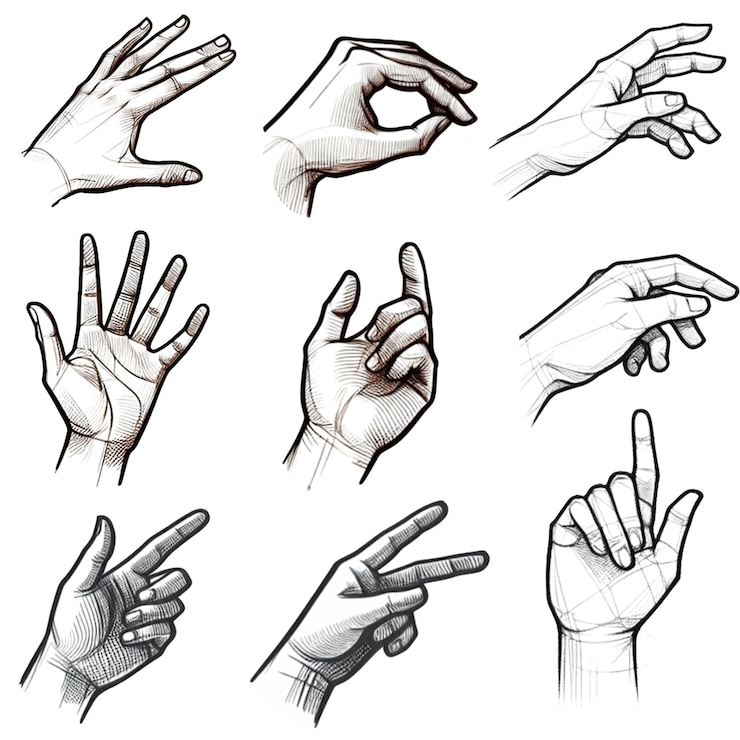 PSD set of drawing pencil hand on transparent background