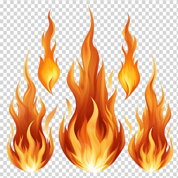 PSD set of fire flame isolated on transparent background