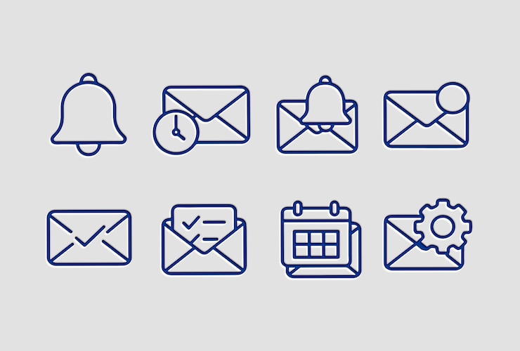 PSD set of line art icons for notifications and emails black