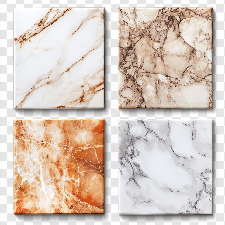 Set of porcelain tiles with a polished surface isolated on transparent background