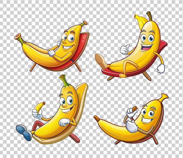 set of relaxing bananas isolated on transparent background 3d rendering illustration
