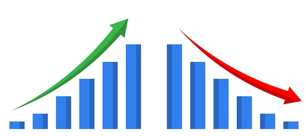 Set of Rising and Falling Line Graphs Green and Red Trend Arrows
