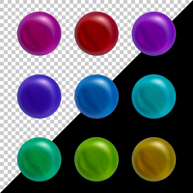 Set of round shape buttons in 3d render