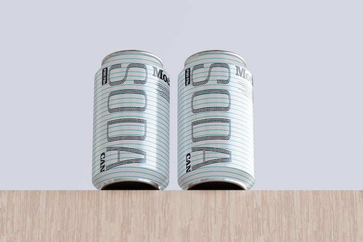 PSD set of soda or tin can packaging psd mockup isolated