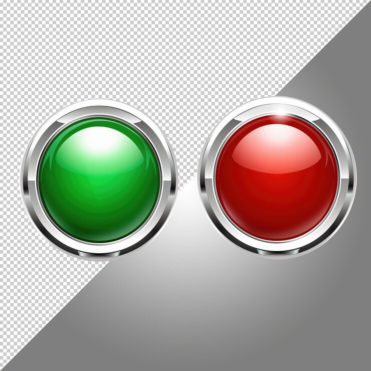 PSD set of two buttons green and red isolated on transparent background