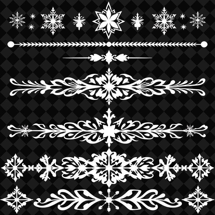 PSD set d'ornements d'étoiles de noël et de flocons de neige blanc doux et argent art déco inspiré de la géométrie