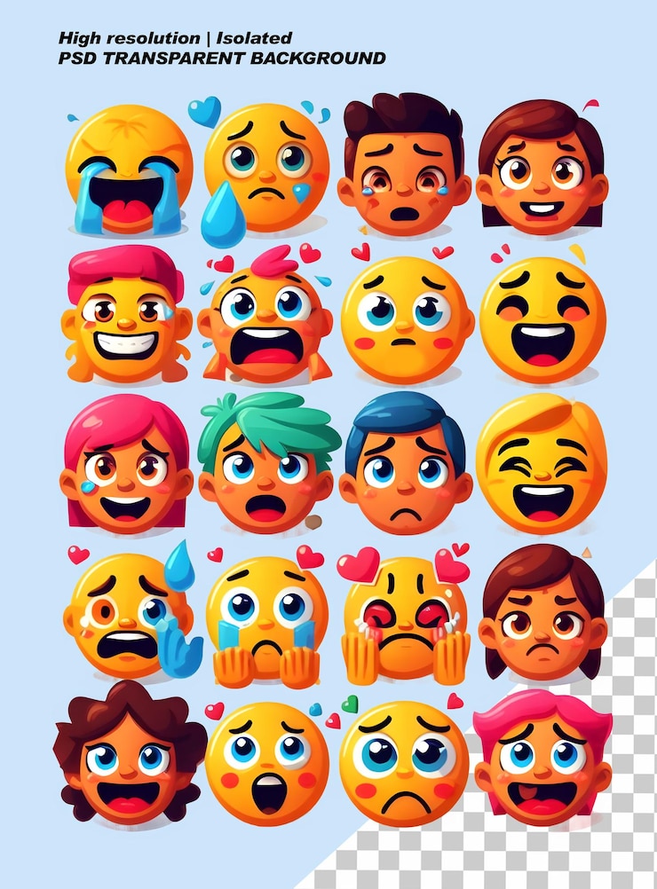 PSD set pack bundle emoticon face reaction isolado fundo transparente