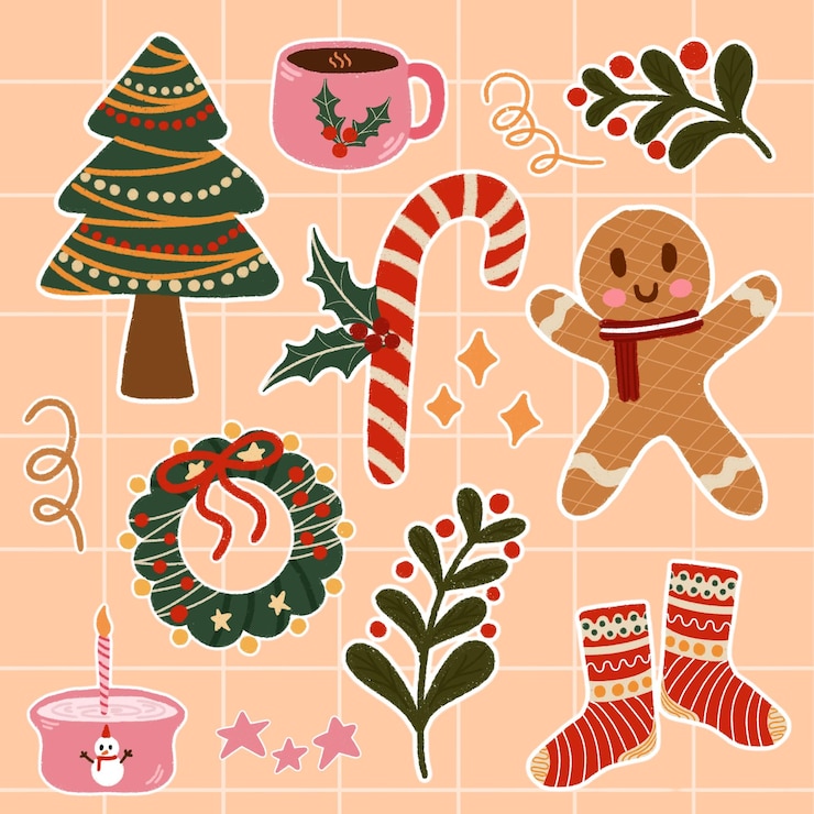 PSD set de pegatinas navideñas