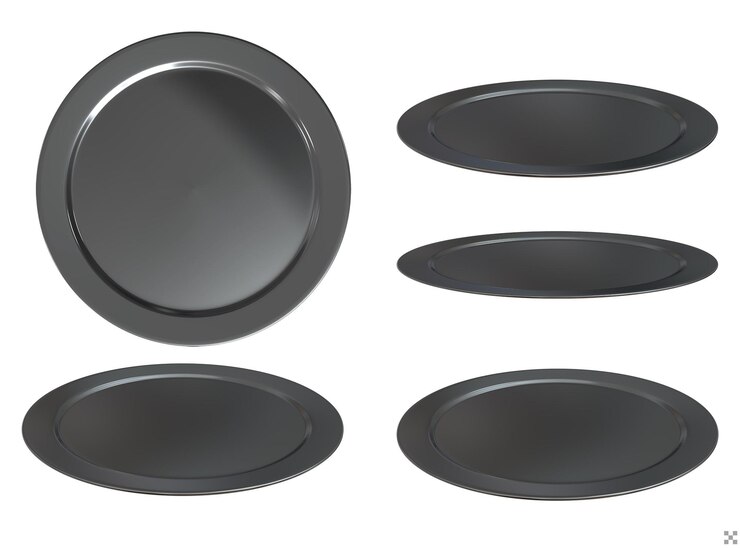 PSD set de platos de cerámica negra para la mesa de comida del restaurante ilustración de renderización 3d