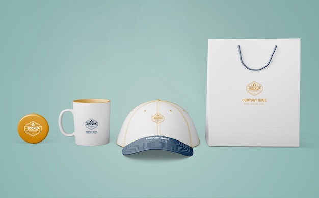 PSD set de productos de merchandising con logo de empresa