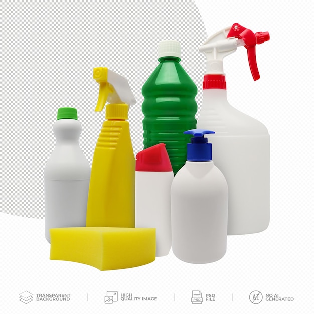 Set de produits de nettoyage sur fond transparent