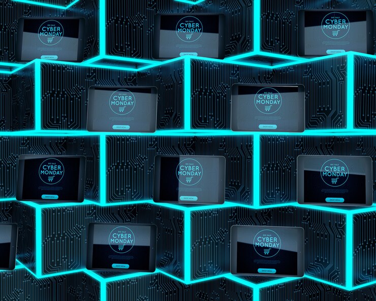 PSD set tablet cyber monday di rak neon