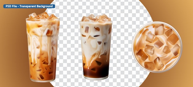 Set de tasses de café glacé à vue de dessus et de côté Caramel Macchiato glacé