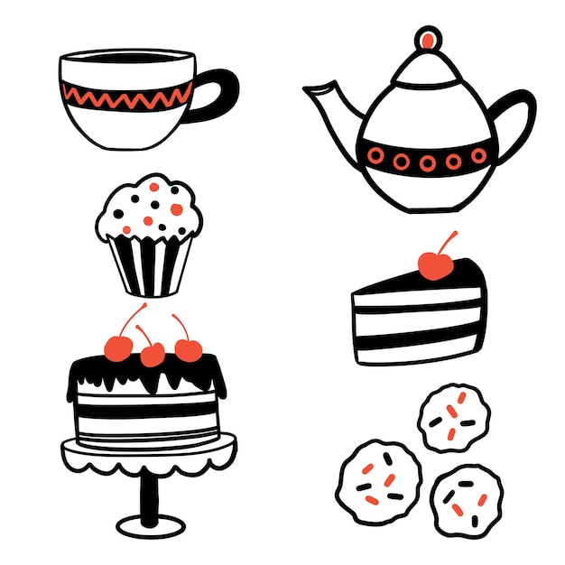 Set de thé avec des biscuits dans le style rouge et noir