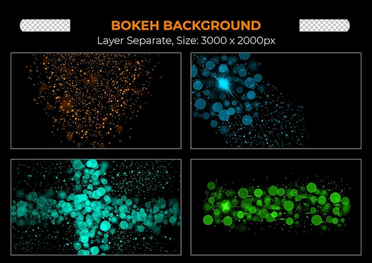Set transparan efek cahaya kilau bokeh warna-warni