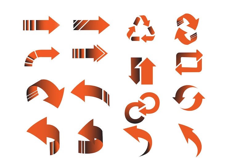 PSD set de vecteur de flèche courbe 12 icônes directionnelles avec effet d'ombre pour les applications signage amp infographies