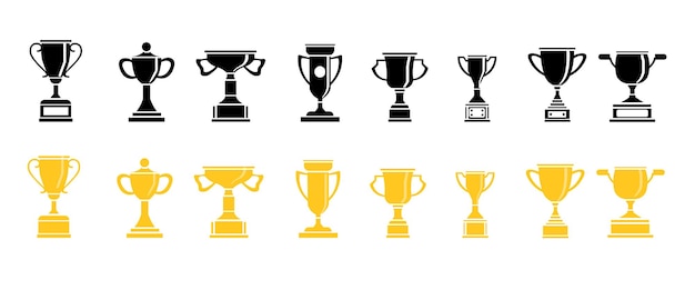 Set vectoriel de 8 trophées noirs et dorés pour les compétitions sportives et les événements d'entreprise