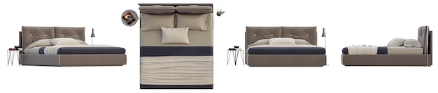 Set von Classic Elegant Bed isoliert auf transparentem Hintergrund 3D-Rendering